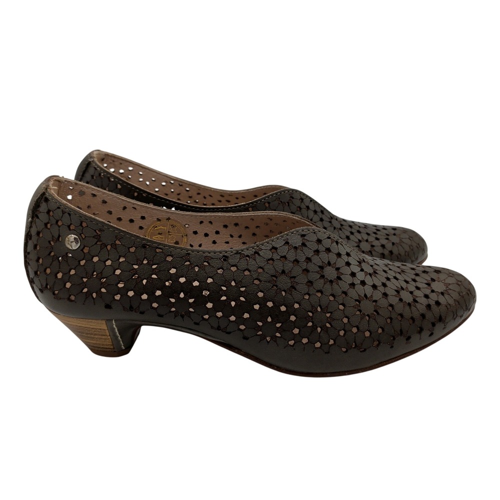 Pikolinos Elba Pump Leather Laser Cut Perforated Shoes Heels Green Womens 36